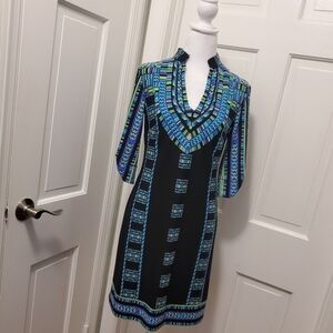 Donna Morgan Colorful Knit Sheath Dress Size 2, Aztec Print Vneck